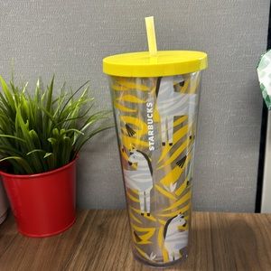 Starbucks Zebra yellow venti cold tumbler.